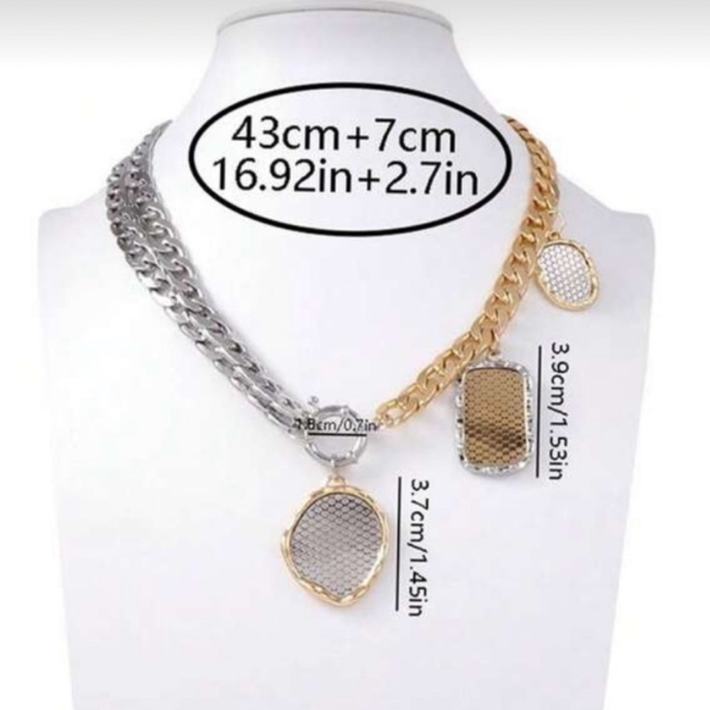 Dual-Tone Heirloom Chain Necklace with Sculpted Medallions - Picture 5 of 5